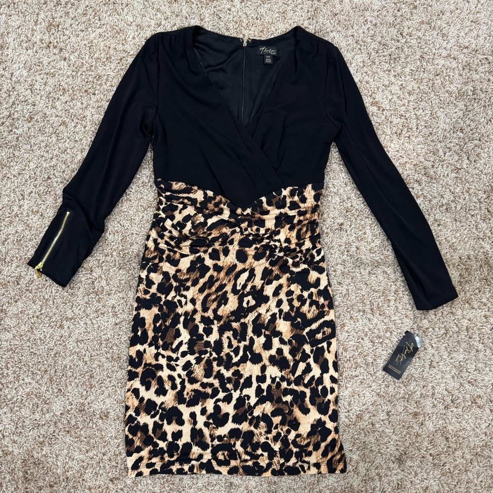 NW Thalia Sodi Black and Leopard Print Dress